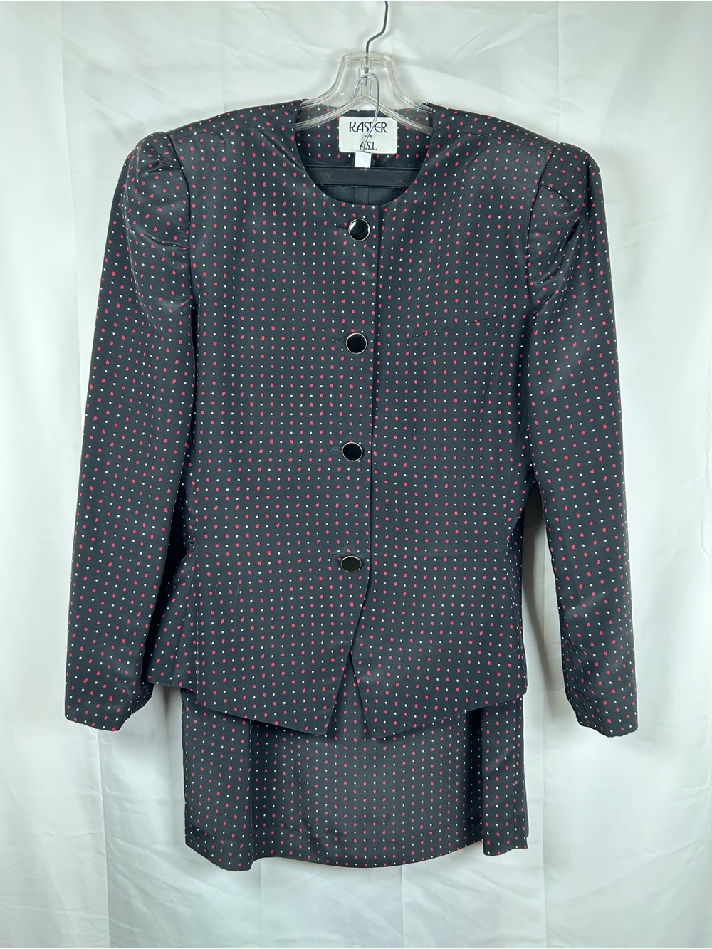 Kasper ASL Vintage Polka Dot Skirt Suit Women’s Size 14 Black Red